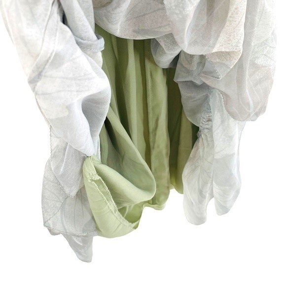 Aritzia Wilfred Size XXS Catamaran‎ Ruffle Mini Dress Silver Sage Green Coquette - Picture 7 of 9